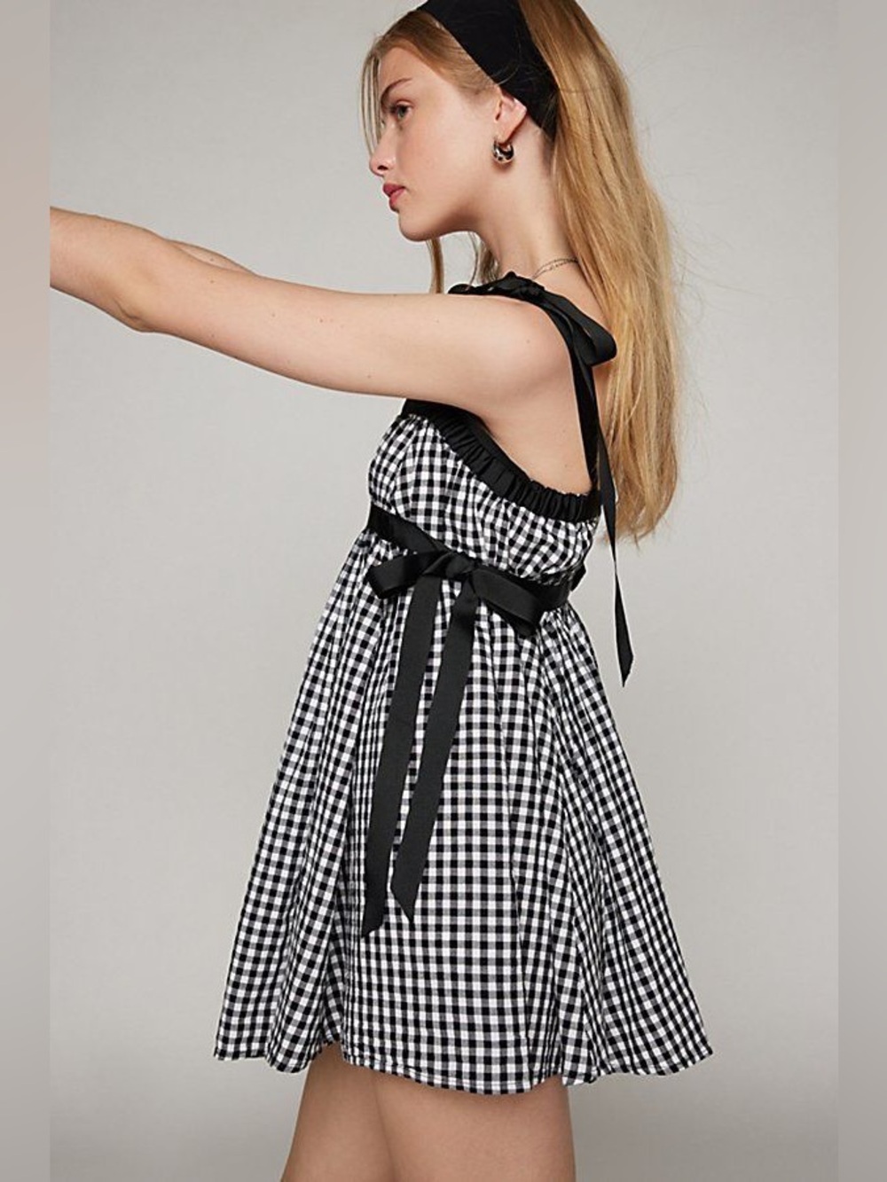 Kimchi Blue Black & White Gingham Tie-Shoulder Dress